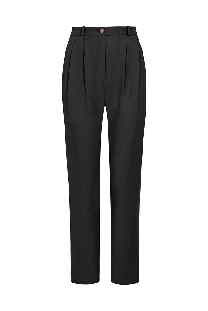 Abelia Pleated Tailored Trousers - Black Trousers 100% Tencel   