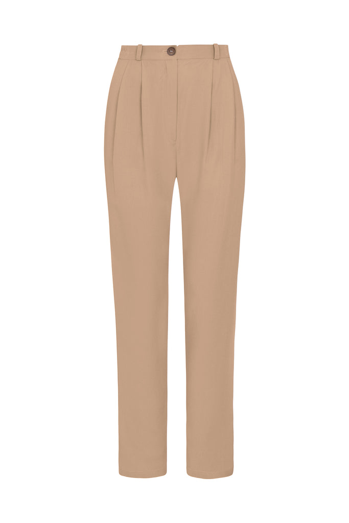 Abelia Pleated Tailored Trousers - Almond Trousers 100% Tencel 6 Almond 