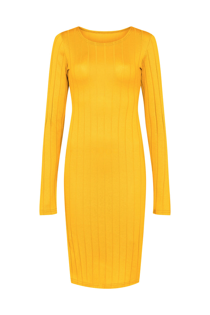 Persica Ribbed Midi Dress Dress 100% Organic Cotton 6 Sunshine 