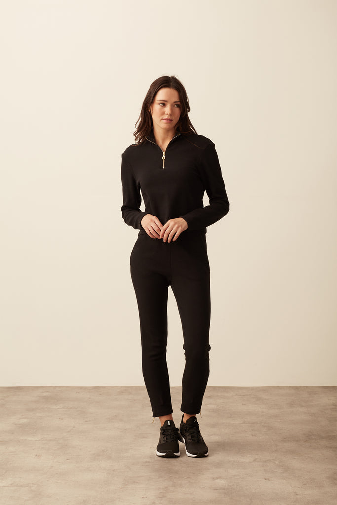 Paeonia Half Zip Top - Black Trousers 100% Organic Cotton 6 Black 