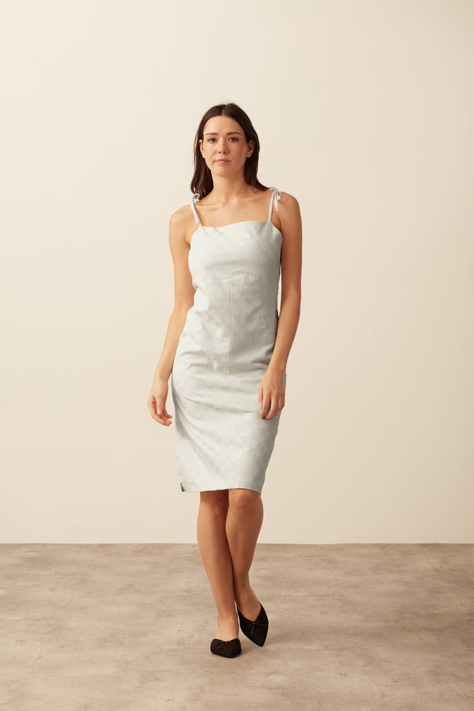 Delphinium Apron Dress - Cream Chequerboard Dress 100% Organic Cotton 6 Cream Chequerboard 