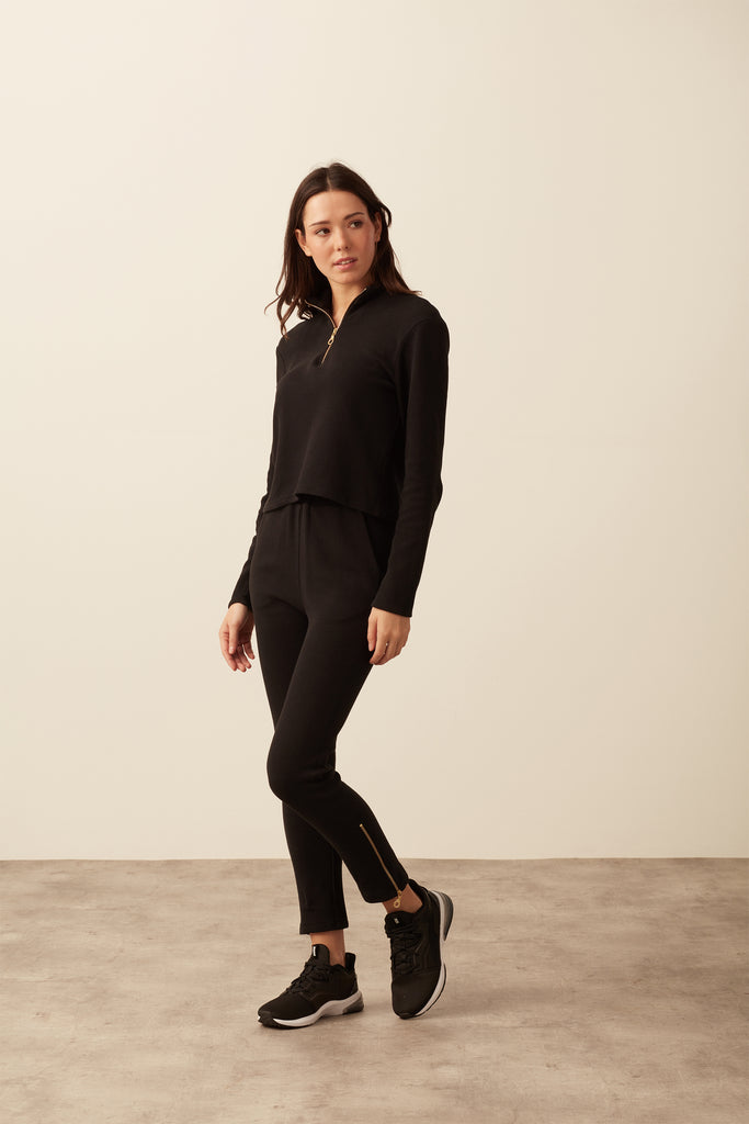 Carya Ankle Zip Joggers - Black Trousers 100% Organic Cotton   