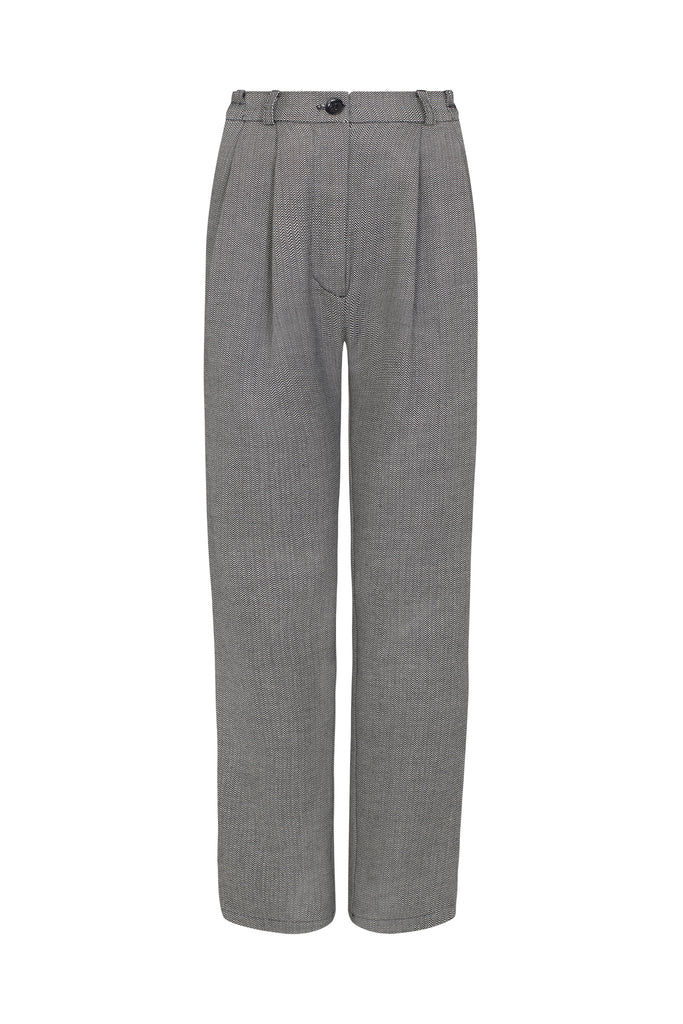 Kalmia Pleated Wide Leg Twill Trousers - Grey Chevron Trousers 100% Organic Cotton   