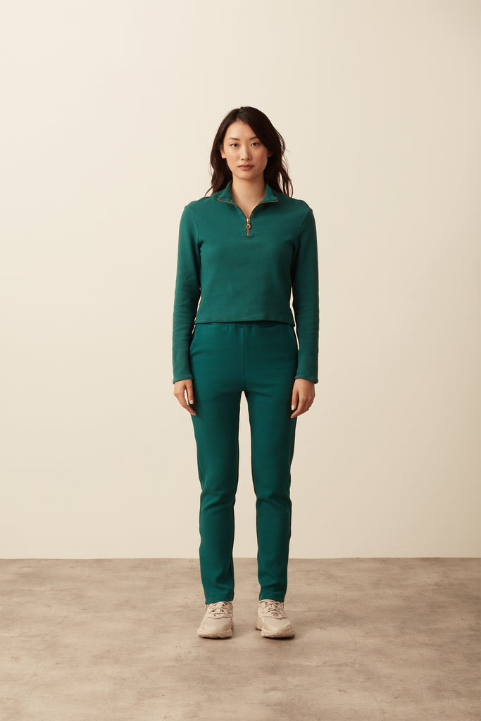Paeonia Half Zip Top - Emerald Trousers 100% Organic Cotton 6 Emerald 
