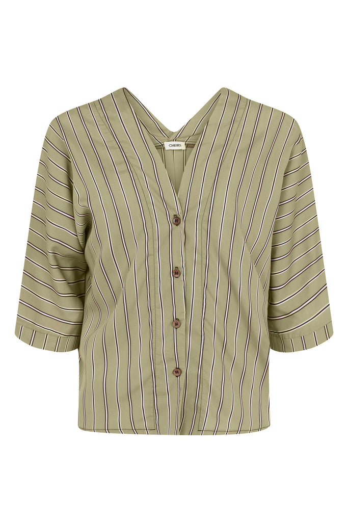 Feijoa Boxy Shirt - Striped - Olive Shirt 100% Tencel 6 Striped - Olive 