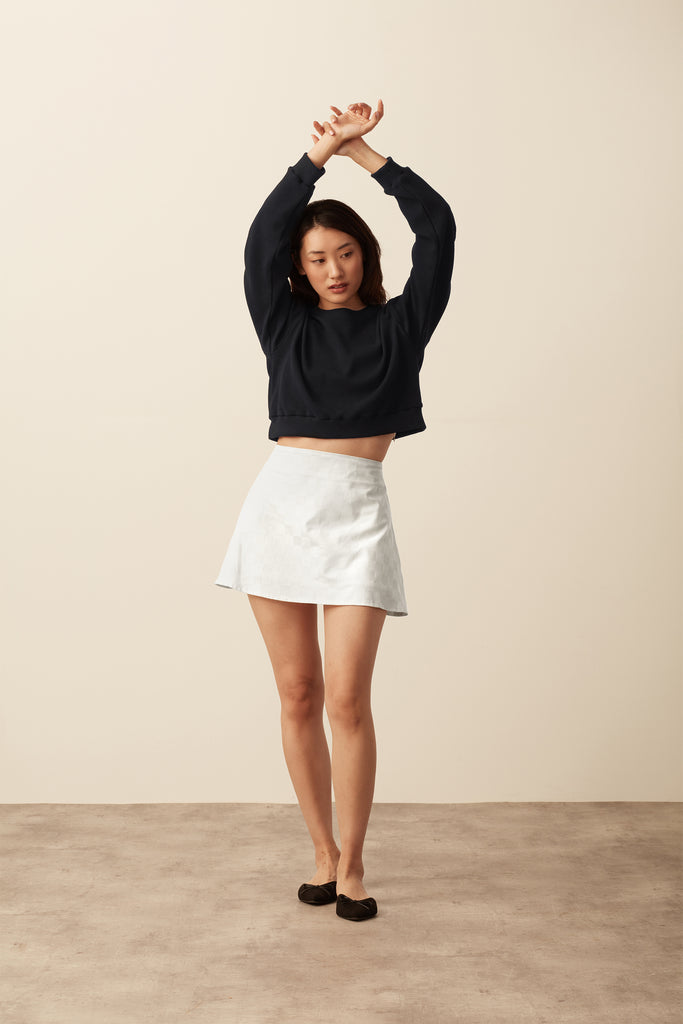Daphne Mini Skirt - Cream Chequerboard Skirt 100% Organic Cotton 6 Cream Chequerboard 